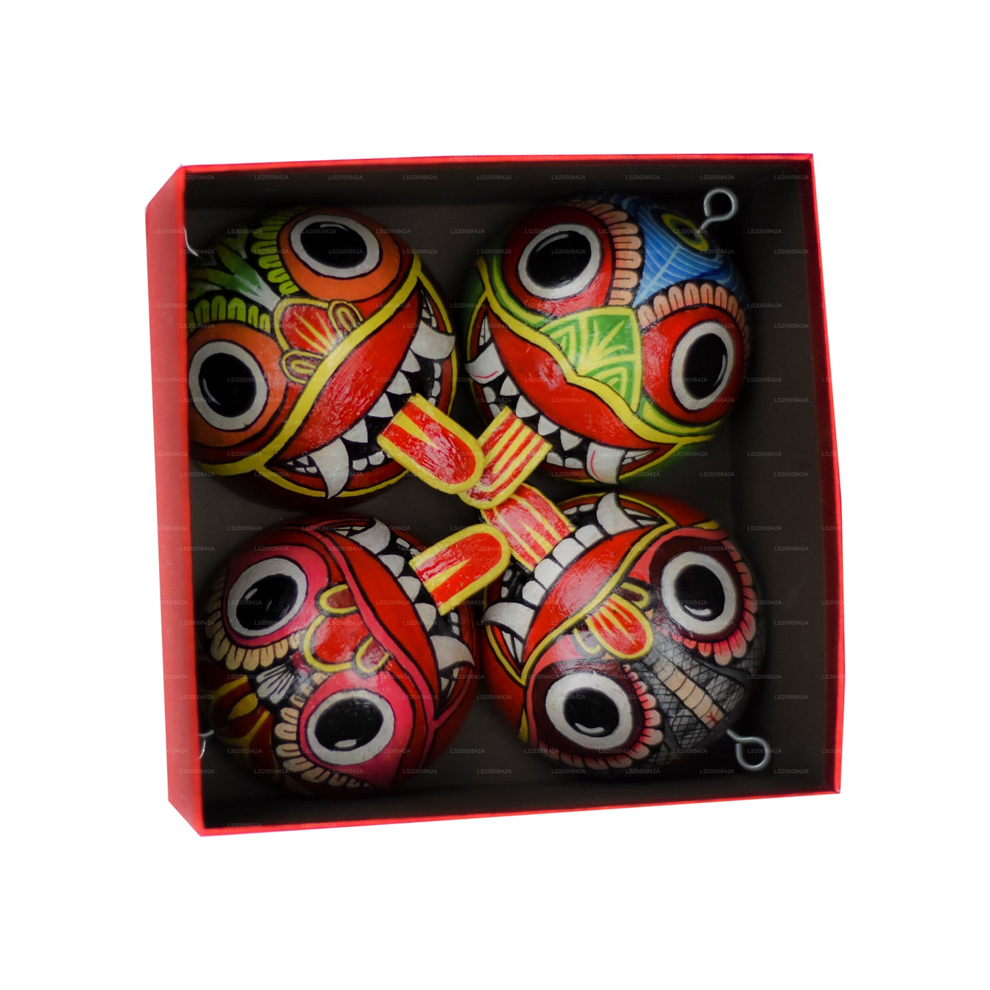 涂在椰壳上的斯里兰卡传统罗刹面具(Mayura、Maru、Agni、Naga)(4 件装)