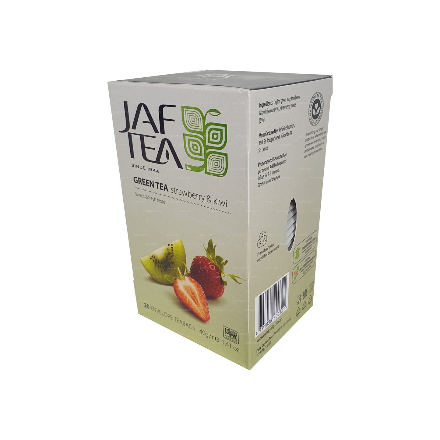 Jaf Tea Pure Green 系列绿茶草莓和奇异果 (40g) 20 个茶包