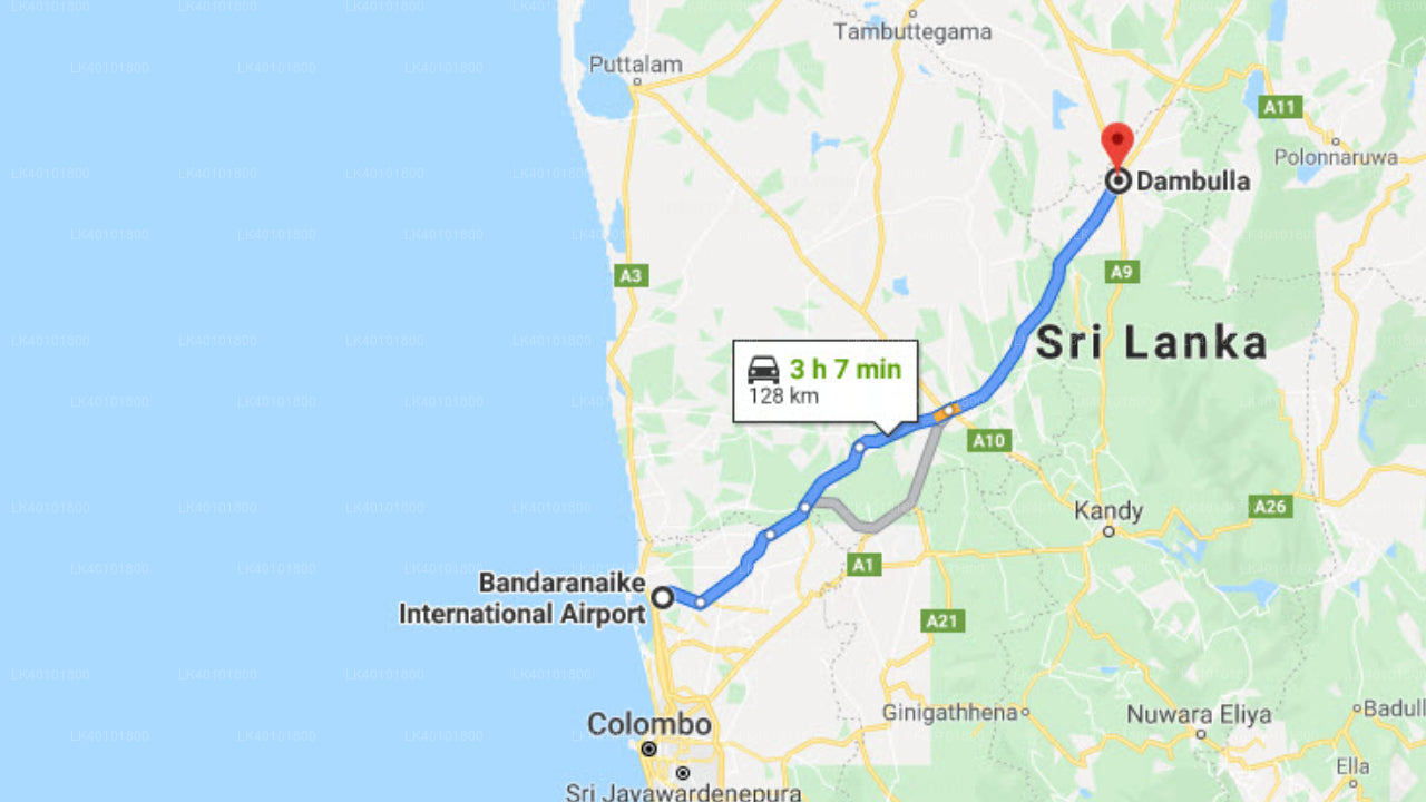 Colombo Airport (CMB) to Dambulla City Private Transfer