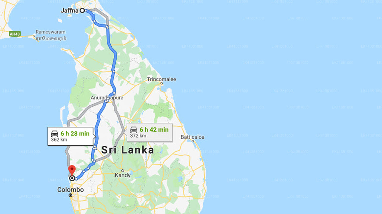 Jaffna City to Colombo Airport (CMB) Private Transfer