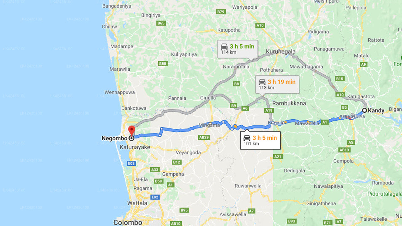 Kandy City to Negombo City Private Transfer