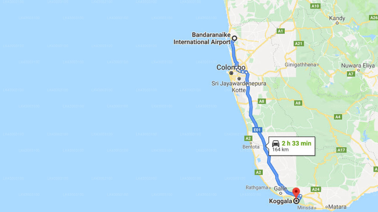 Transfer between Colombo Airport (CMB) and Koggala Beach Hotel, Koggala