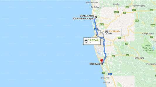 Transfer between Colombo Airport (CMB) and Villa Ocean View Hotel, Wadduwa