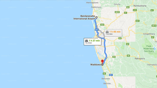 Transfer between Colombo Airport (CMB) and The Privilege Ayurveda Beach Resort, Wadduwa