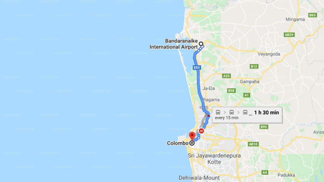 Transfer between Colombo Airport (CMB) and Omega Regency, Colombo