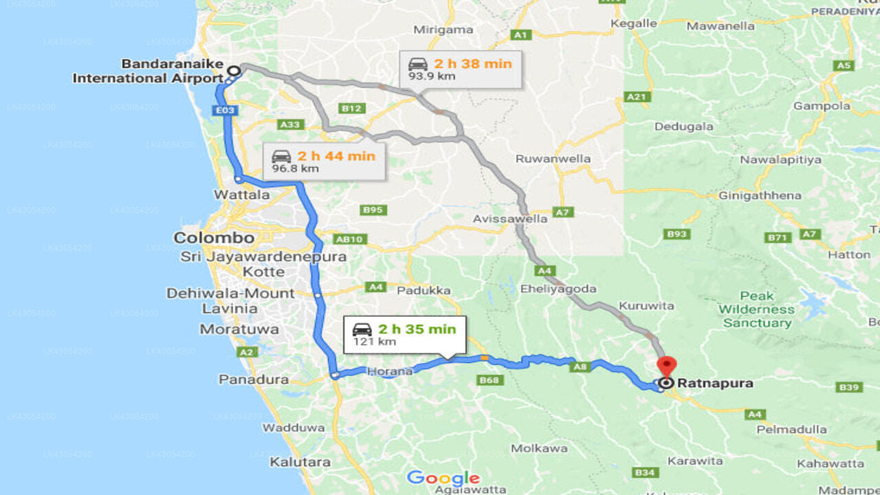 Transfer between Colombo Airport (CMB) and Martin's Lodge, Ratnapura