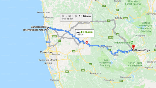 Transfer between Colombo Airport (CMB) and Calamander Lake Gregory, Nuwara Eliya