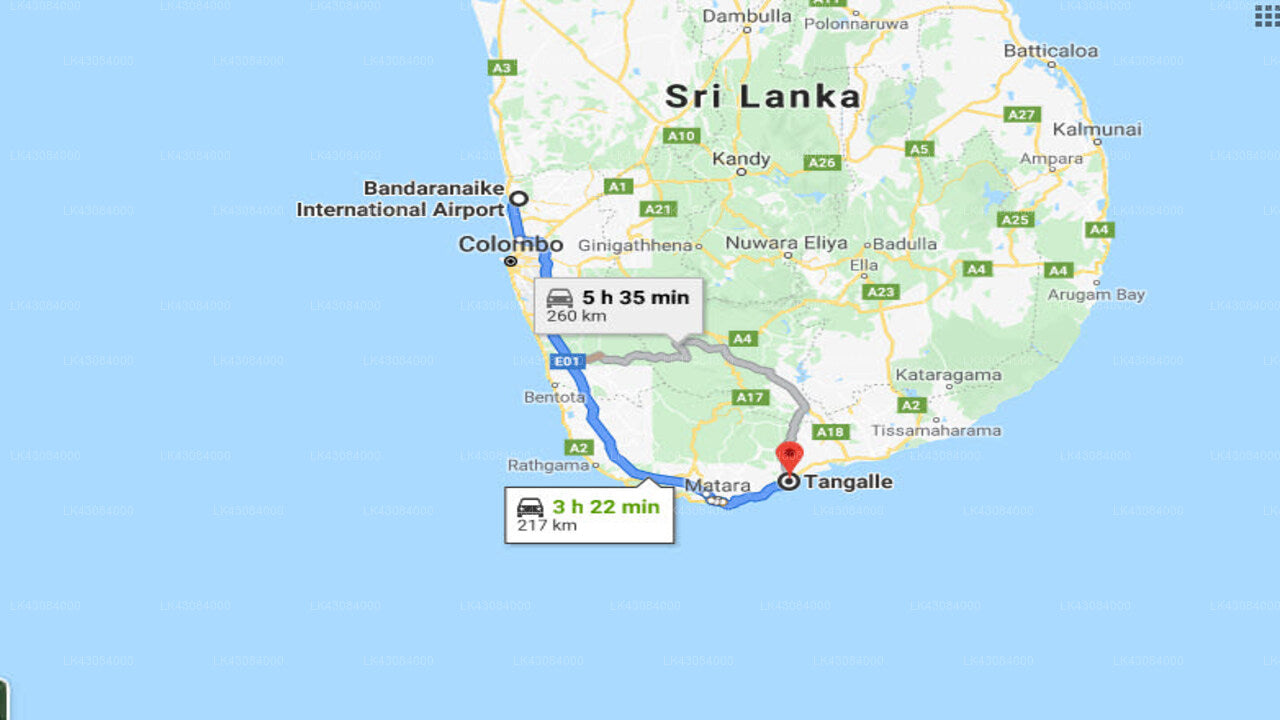 Transfer between Colombo Airport (CMB) and Thalassa, Tangalle