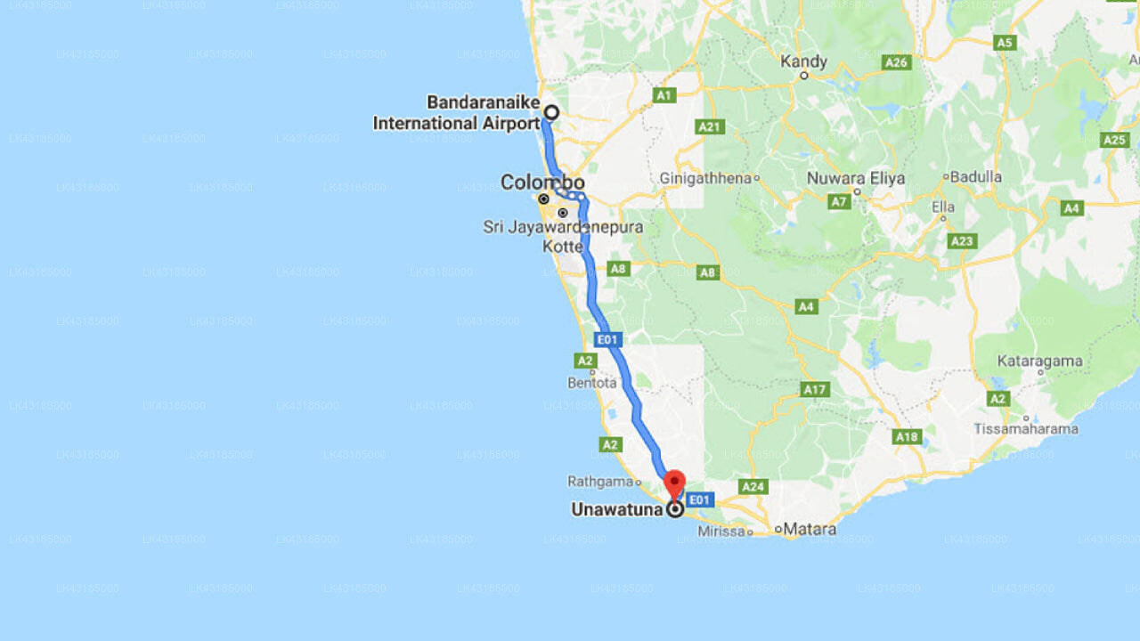 Transfer between Colombo Airport (CMB) and Buona Vista, Unawatuna