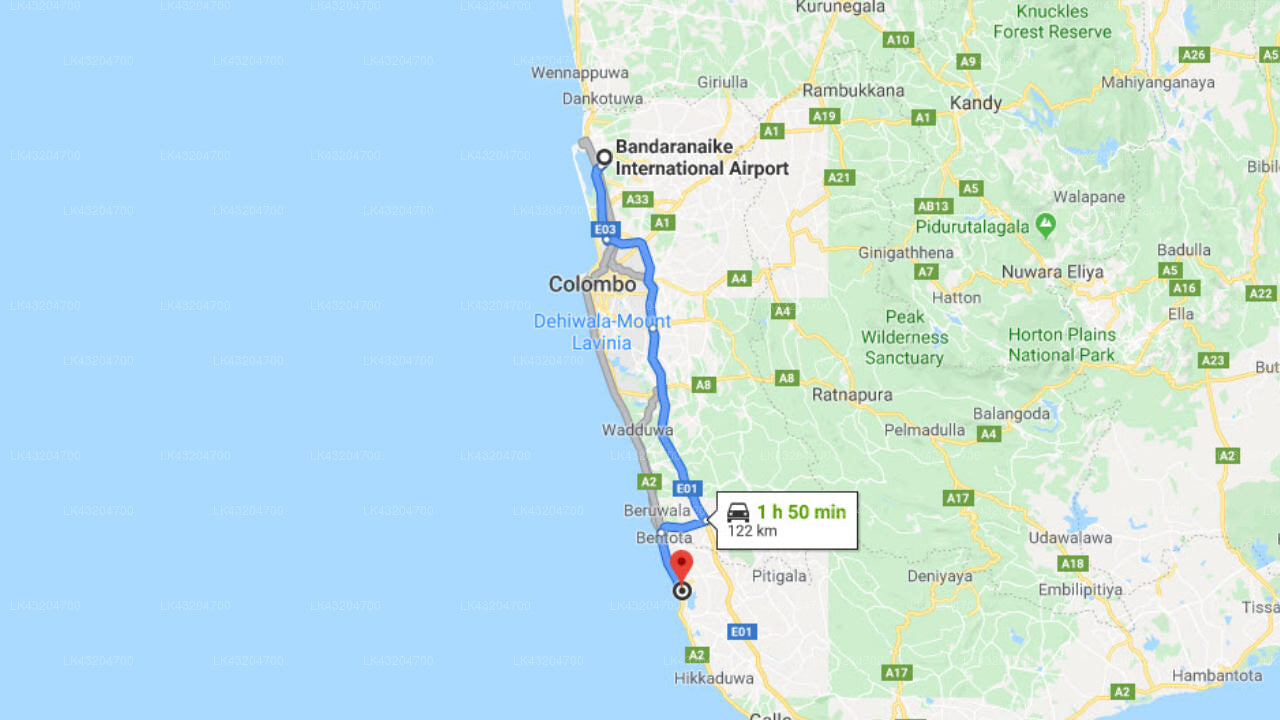 Transfer between Colombo Airport (CMB) and White Villa Resort, Ahungalla