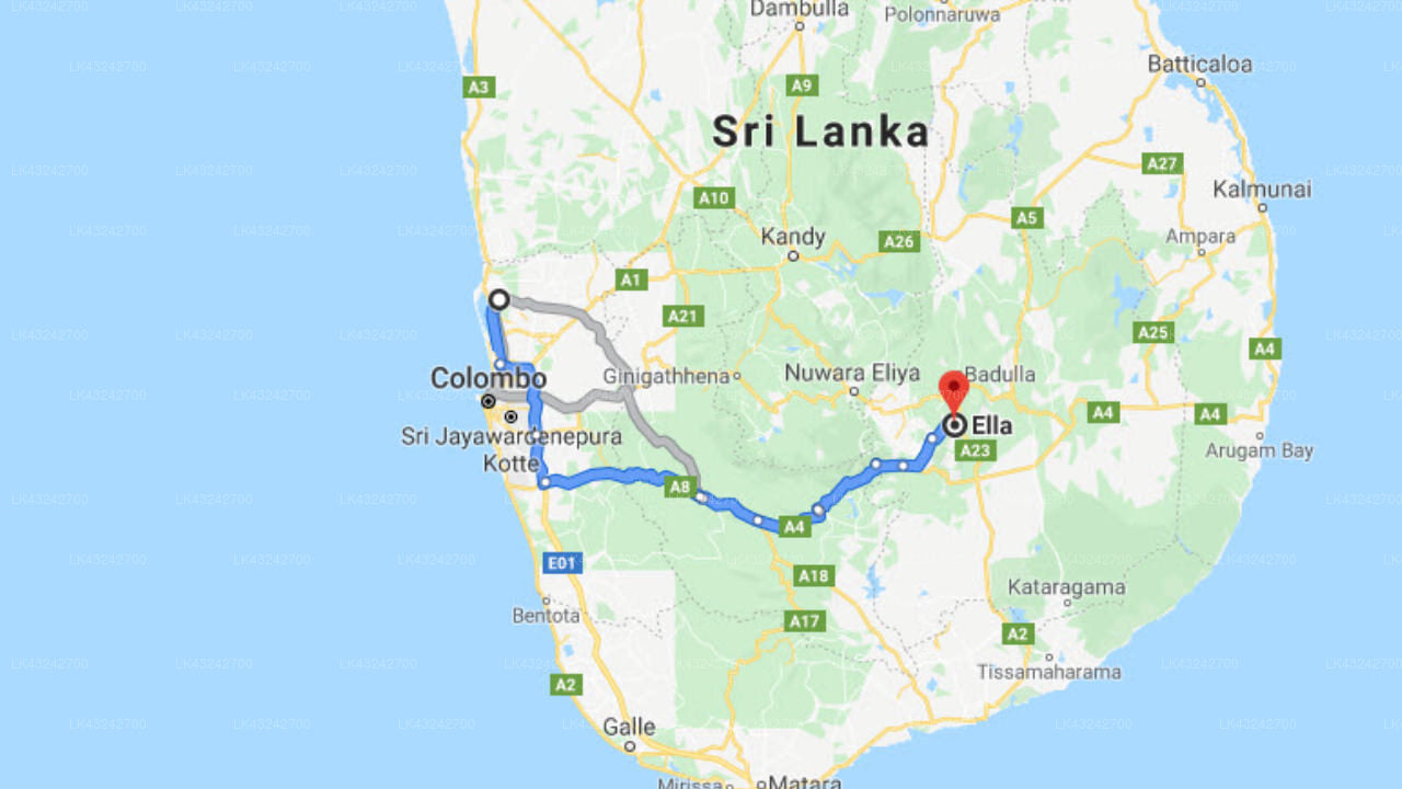 Transfer between Colombo Airport (CMB) and Yoho Ella Station Road, Ella