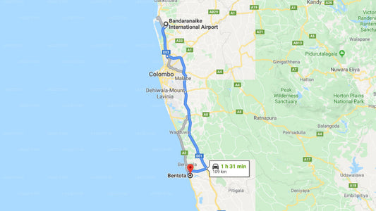 Transfer between Colombo Airport (CMB) and Hotel Lagoon, Bentota