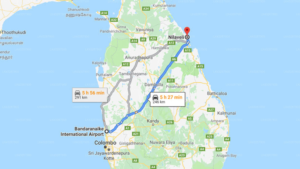 Transfer between Colombo Airport (CMB) and Oceanfront Condos, Nilaveli